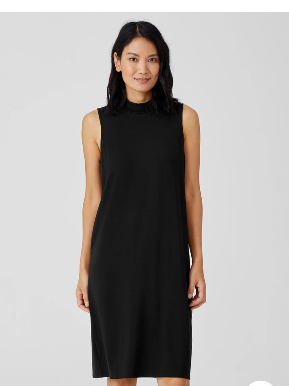 Eileen Fisher Stretch Jersey Knit Mock Neck Dress Slim Fit Knee Length NWT